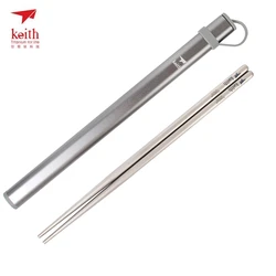 Keith 23.5cm Titanium Chopstics Rice Food Tableware Chop Sticks Cooking Cutlery Lightweight Reusable Camping Supplies with Tubes