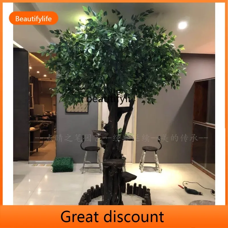a485  Cat Tree Simulation Banyan Tree Large Fake Trees Jinrong Pachira Macrocarpa Modeling Plant Living Room Interior