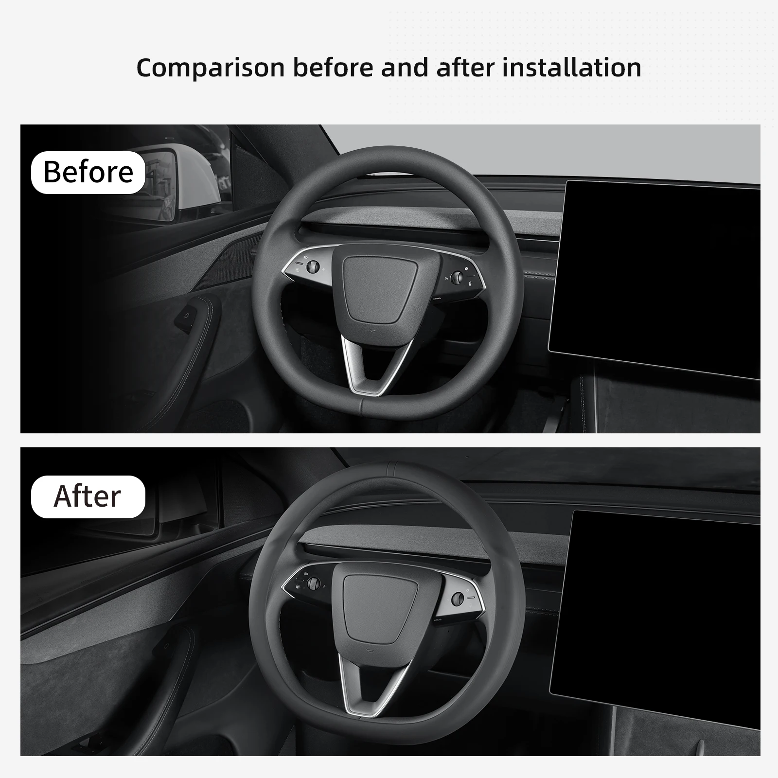 Smabee für Tesla Model 3 / Model Y / Model YL 2017–2026 Silikon-Lenkrad-Schutzabdeckung Innenraum-Zubehör Schwarz – Detail 2