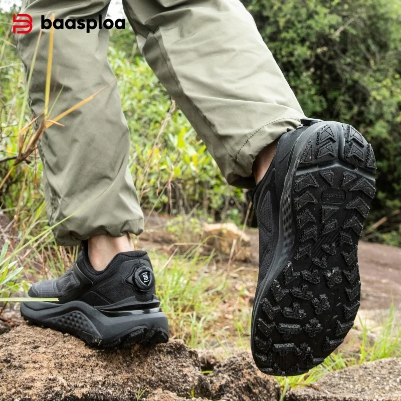 BAASPLOA Men Hiking Shoes Rotating Button Trekking Sneakers Outdoor Walking Shoes Non Slip Wear Resistant Athletic