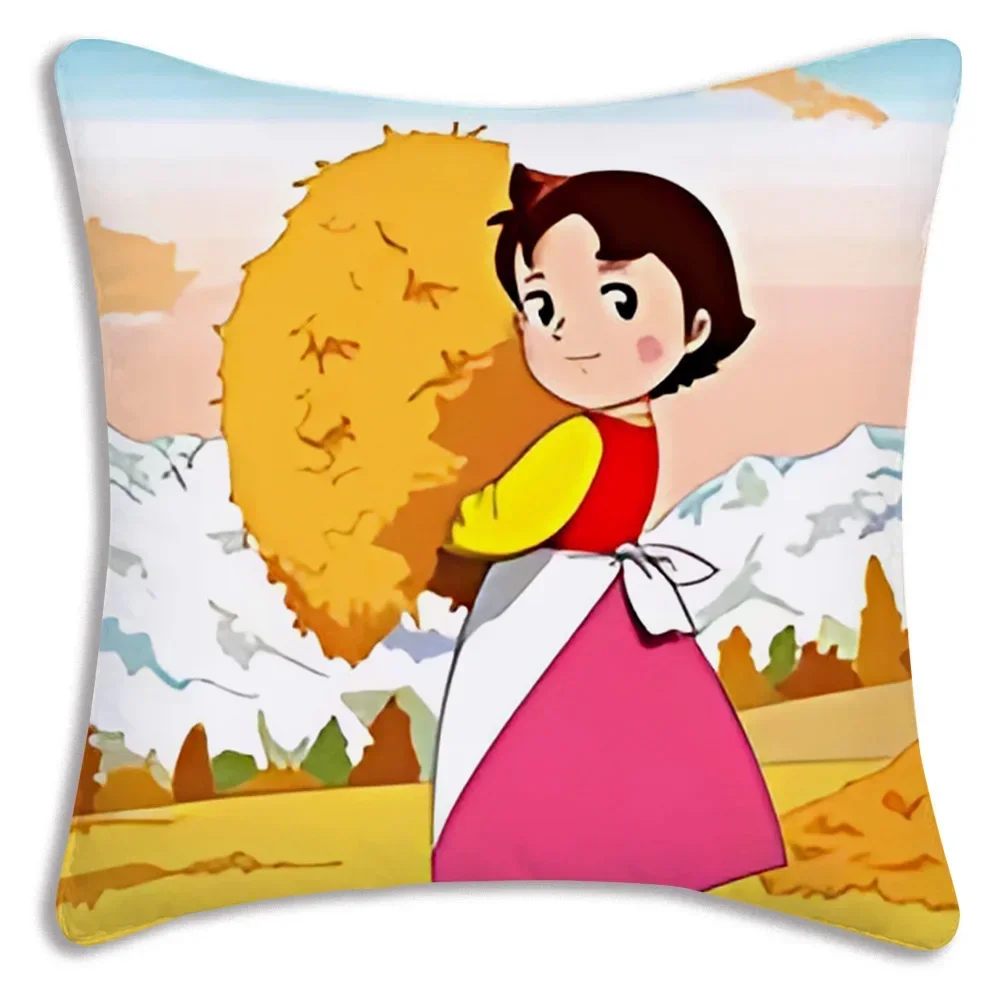 Heidi Peter And Grandpa Alps Goat Mountain Pillow Cartoon Sofa Decorative Home Double-sided Printing Short Plush Cushion Cover