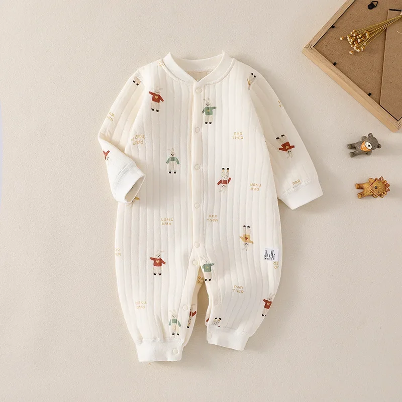Winter Simple Cute Animal Design Fruit Design Newborn Boys Girls Baby Romper 100 Cotton Warm Baby Clothes Loungewear Outfit