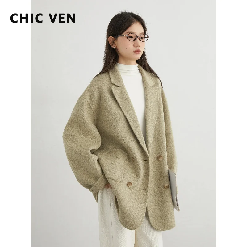 CHIC VEN Women Woolen Coats Loose Casual Oversize Double Breasted Double-sided Jacket Office Ladies Outerwear Autumn Winter 2026