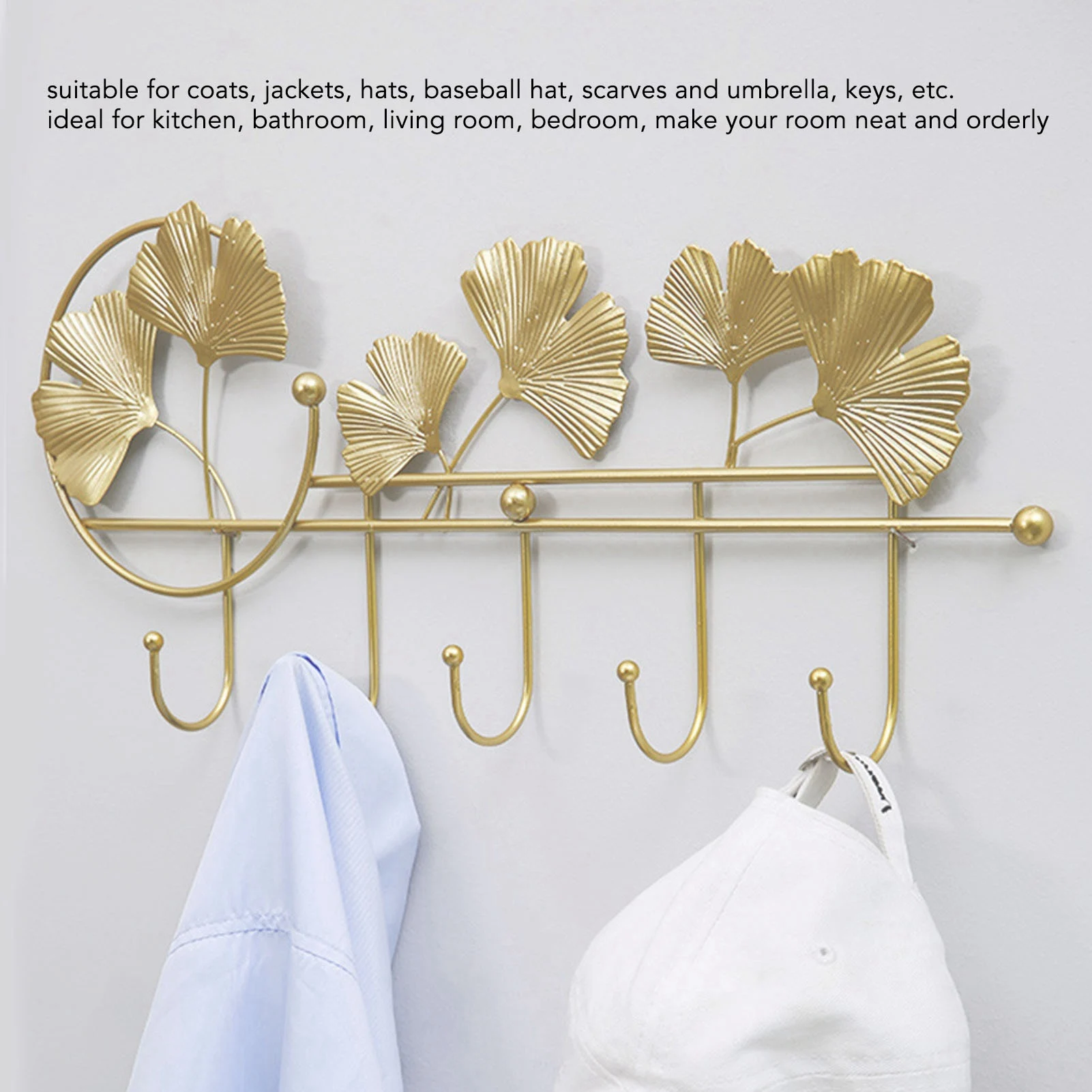 Wall Coat Rack Ginkgo Leaf Design European Elegant Style Wide Application Wall Mounted Coat Racks For Clothes Hat Keys