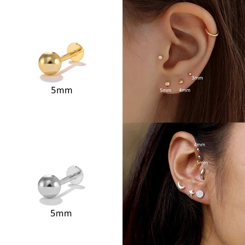 AIDE 2/3/5MM S925 Silver Labret Lip Cartilage Tragus Zircon Stud Earring Woman Piercing Earring Brinco Femme Jewelry Gift 1pcs