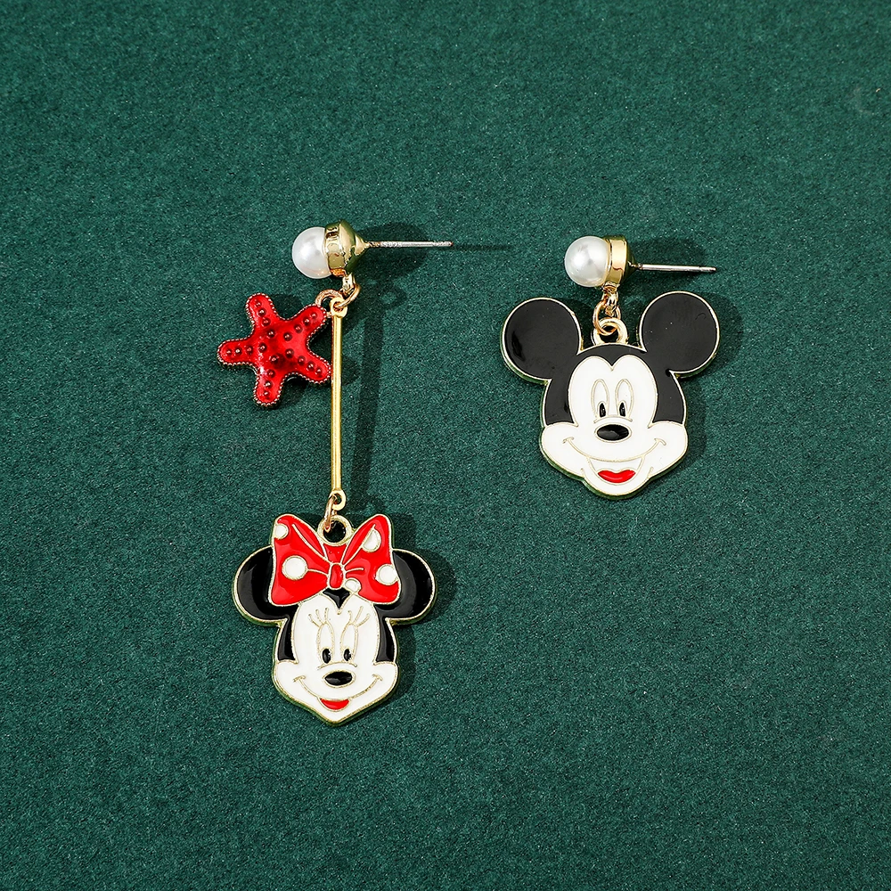 Cartoon Creative Disney Sweet Cute Mickey Minnie Asymmetric Pendant Earrings Birthday Gift for Friends