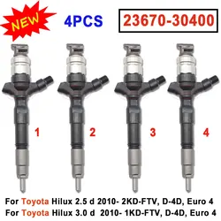 4PCS Diesel Fuel Injector For Toyota Hilux 1KD 2KD 2.5 d 23670-30400