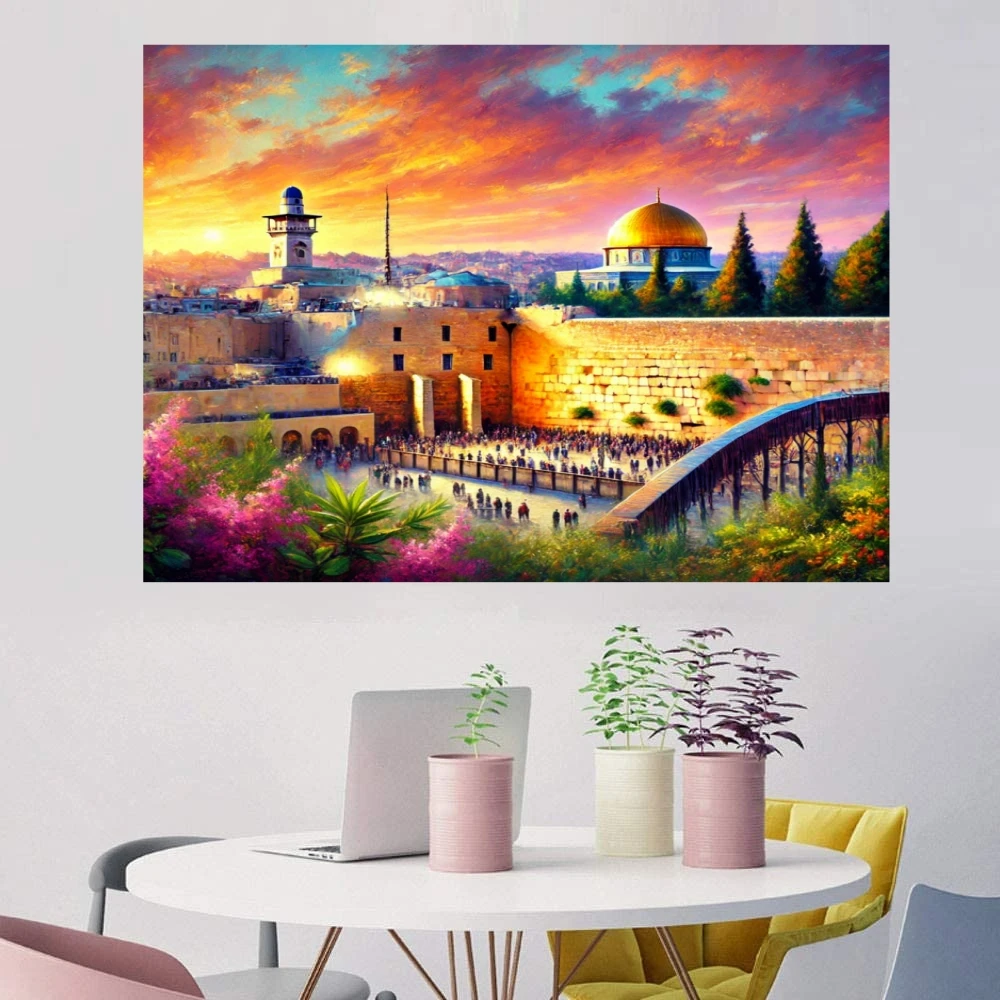 Thick Oil Painting on Canvas Israel Golden Dome Wall Art Sunset Sky Landscape Decorative Painting Hand Painted Modern Fine Arts