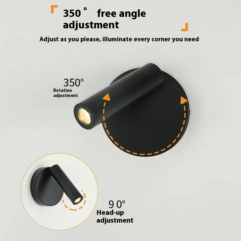 Adjustable LED Wall Lamp Sconce Creative Bedside Reading Lamp for Hotel Bedroom Study Rotating Small 3W Spotlight AC 90-240V