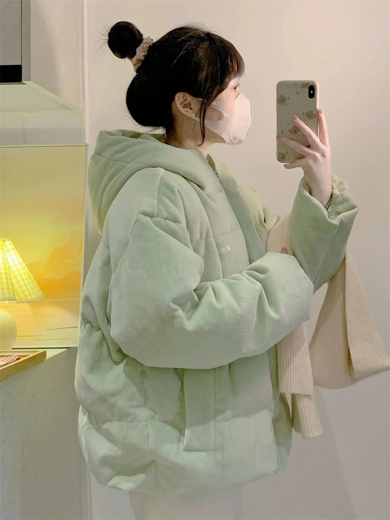 Winter Cotton Robe Women's New Korean Edition Ins Corduroy Hooded Bread Robe Milk Fufu Student Thick Cotton Robe Cotton Jacket