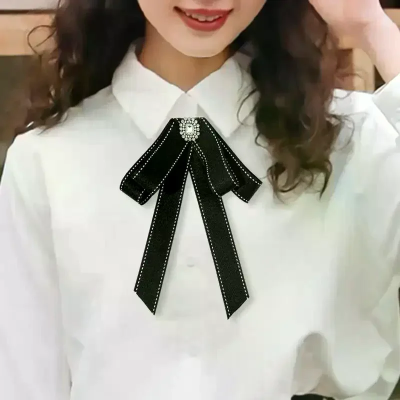 الشريط الأسود النسيج القوس بروش التعادل بلوزة سترة العنق اكسسوارات الديكور