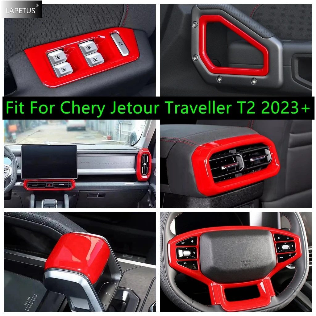 

Car Window Lift / Steering Wheel / AC Air Outlet Decor Panel Cover Trim For Chery Jetour Traveller T2 2023 2024 Red Accessories