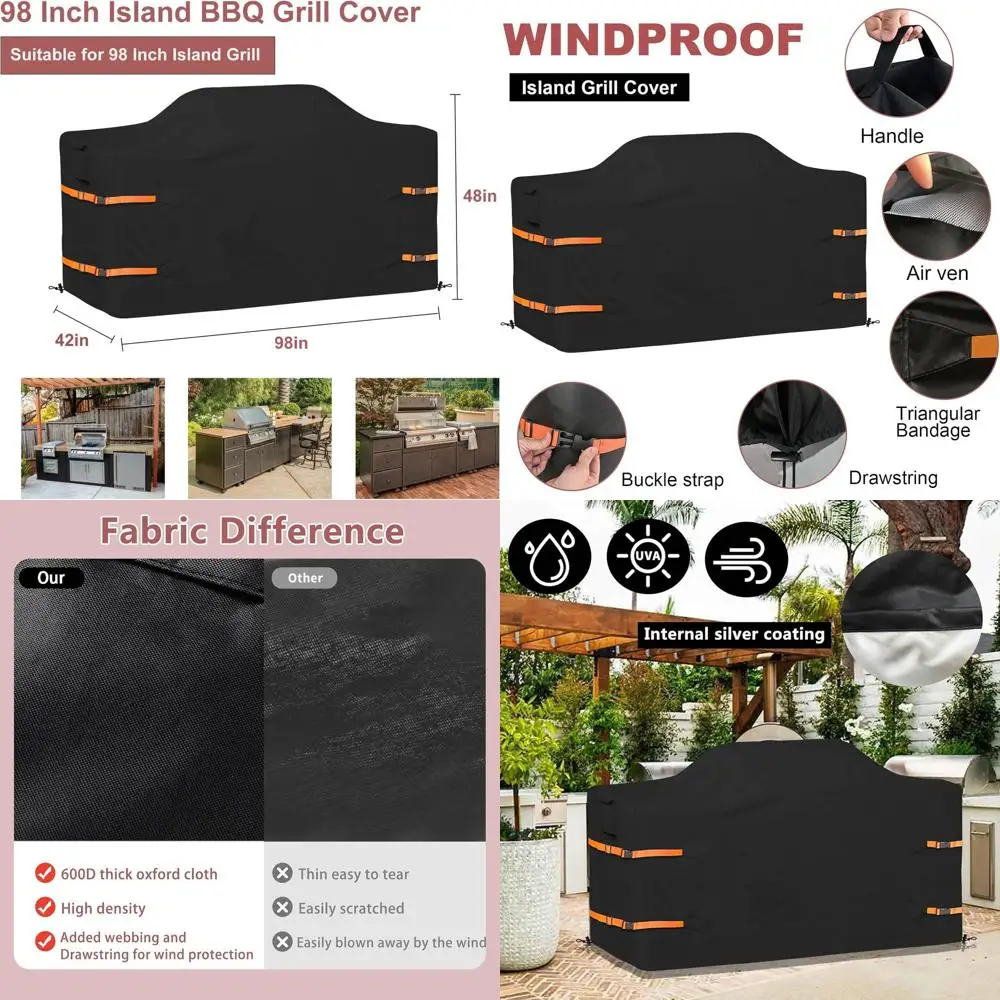 

98 Waterproof Outdoor BBQ Island Grill Cover, Heavy-Duty Protection, Black