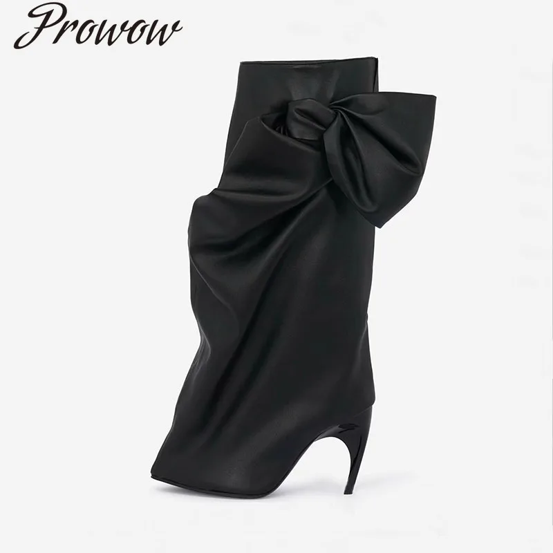

Черные сапоги до колена на остром каблуке с бантом, женская обувь Zapatos Mujer