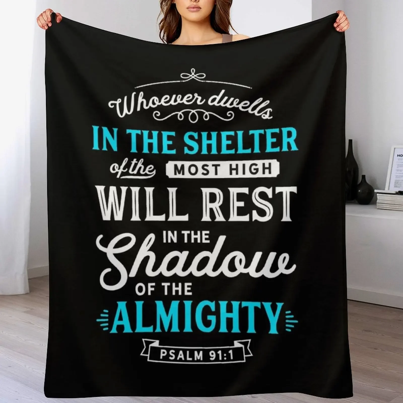 Psalm 91 Bible Verse Quote Almighty Protection Refuge Art Throw Blanket Lightweight Warm Blanket for Travel Camping