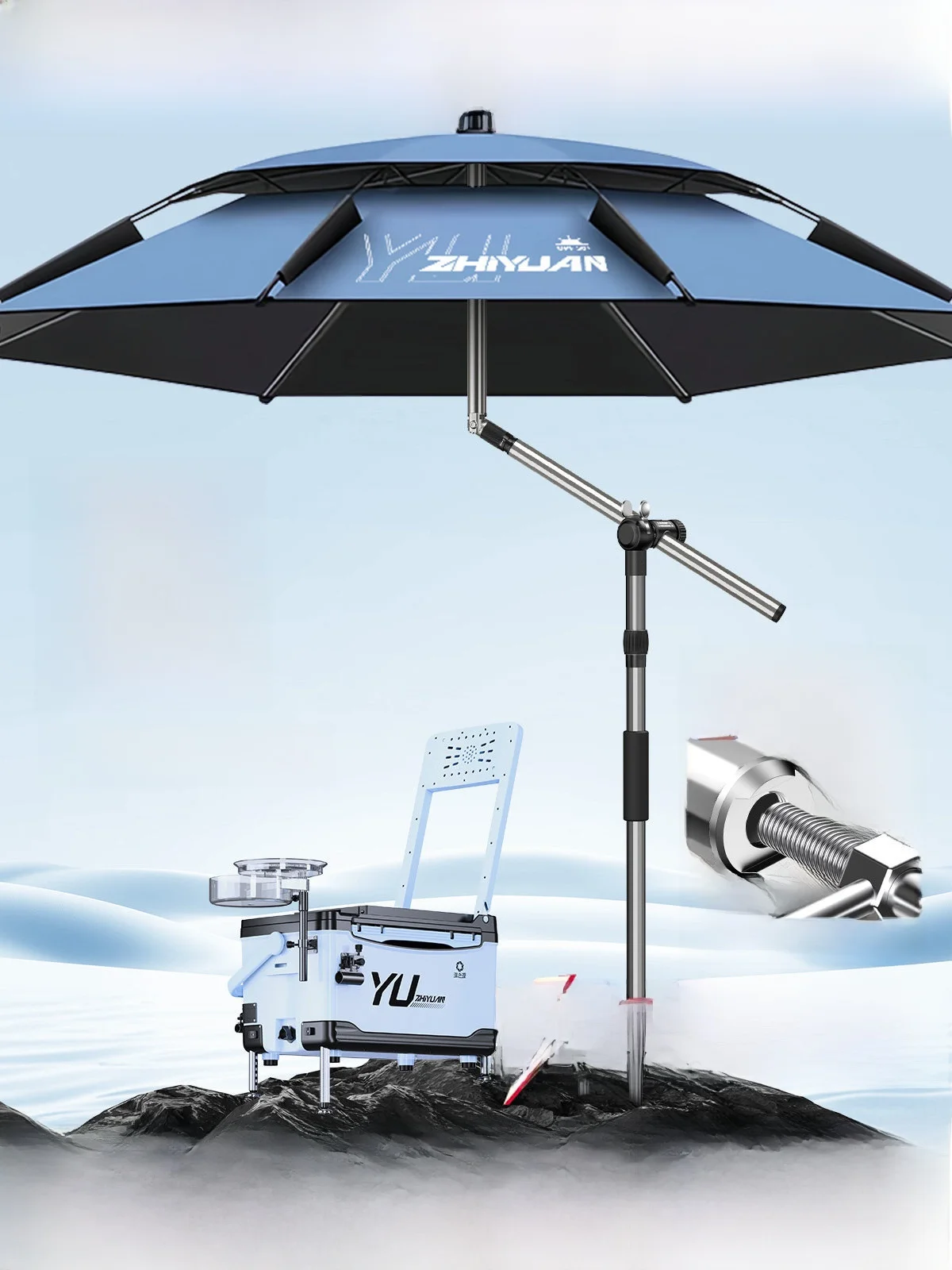 

Fiing Umbrella Sun Protection Cam Fiing Special Use Rain Umbrella Double Rotation Ox Cloth Fiing Gear