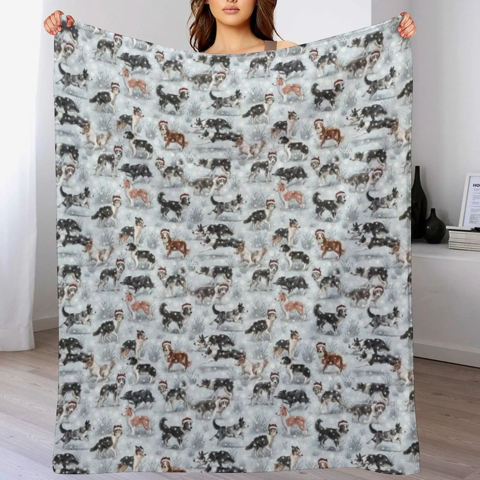 

The Christmas Border Collie Throw Blanket Winter beds Vintage Sofa Quilt Cute Blankets