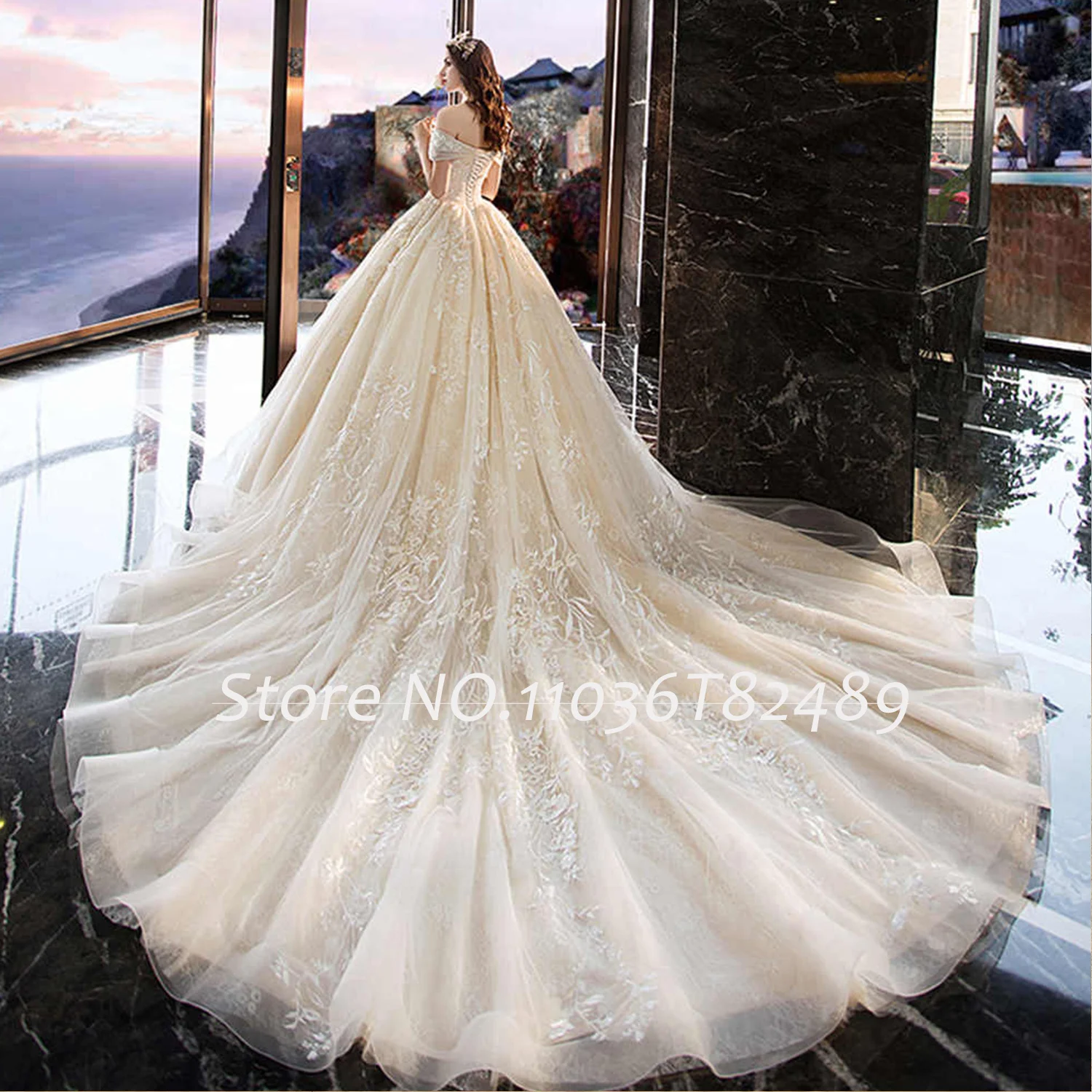 Hire Lnyer Beading Sequins Appliques Lace 3D Flowers Gorgeous Short Sleeve Ball Gown Wedding Dresses Real Office Photos Video