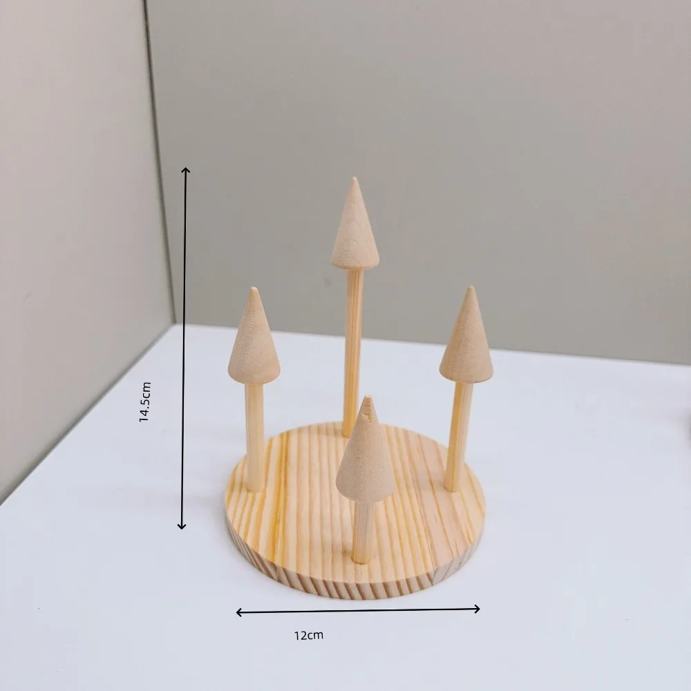 Solid Wood Material Ring Display Stand Smooth Polished Conical Shape Finger Ring Holder Multi Slots Design Jewelry Organizer