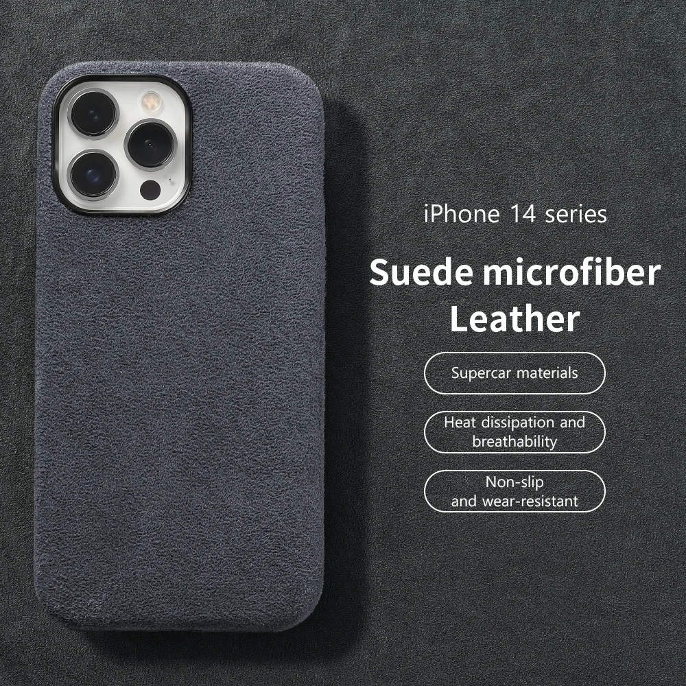 Genuine Cow Suede Leather Phone Case for Apple iPhone 13 Pro Max 13Pro 13Mini Magnetic Back Cover Armor Shell