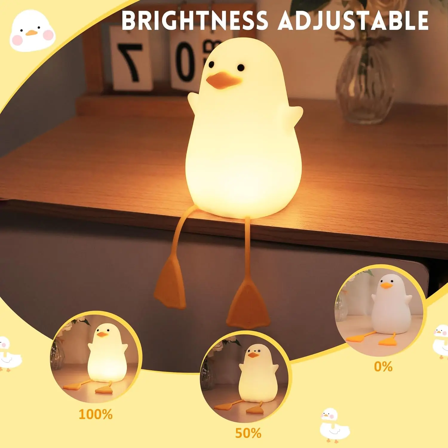 เป็ด Night Light สําหรับเด็กน่ารักสัตว์ซิลิโคนโคมไฟ Touch Control หรี่แสงได้ USB ชาร์จข้างเตียงตกแต่งห้องนอนของขวัญวันเกิด