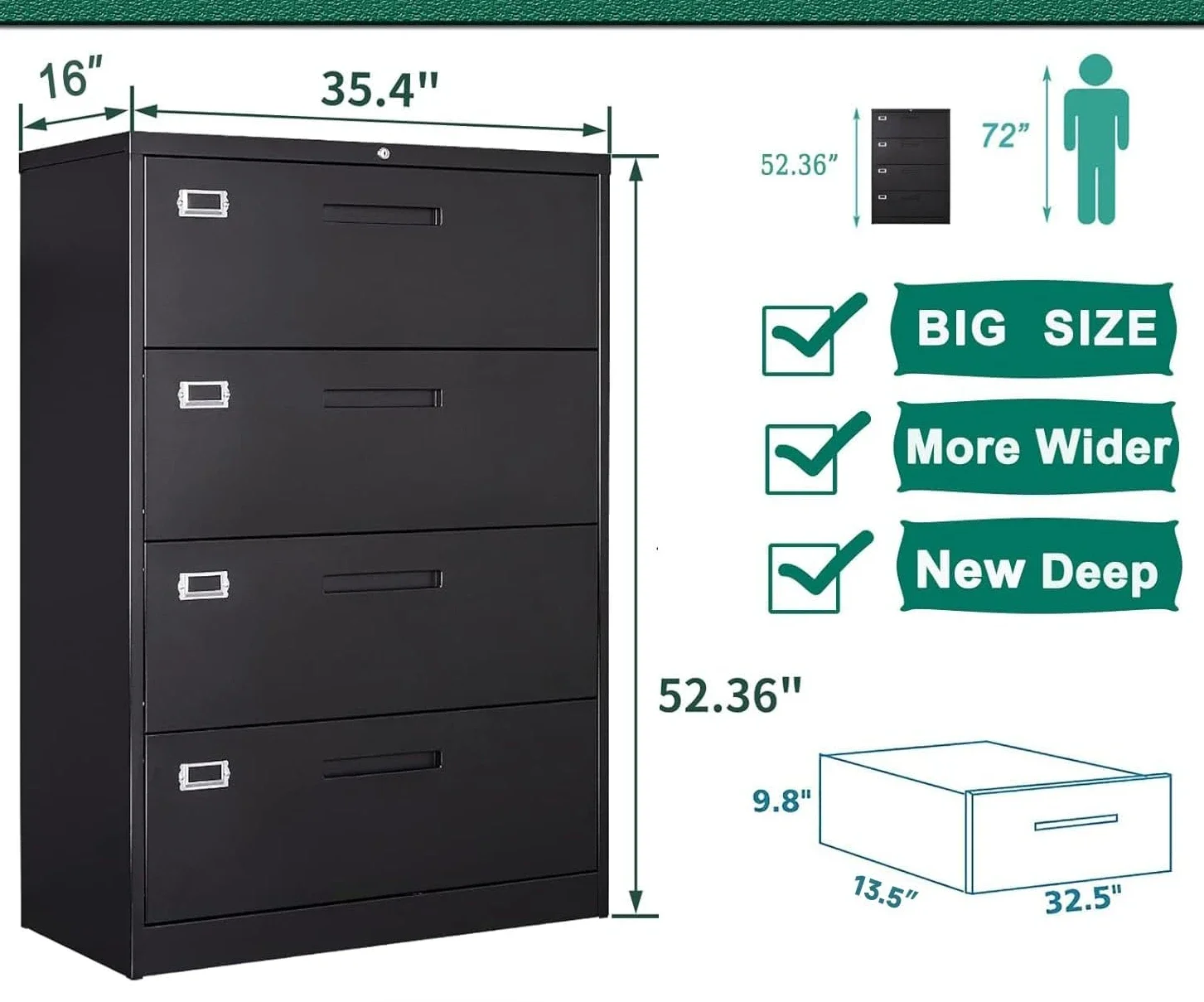 File Cabinets,4 Drawer Metal Lateral Filing Organization Storage Cabinets with Lock,Home Office for Hanging Files Letter