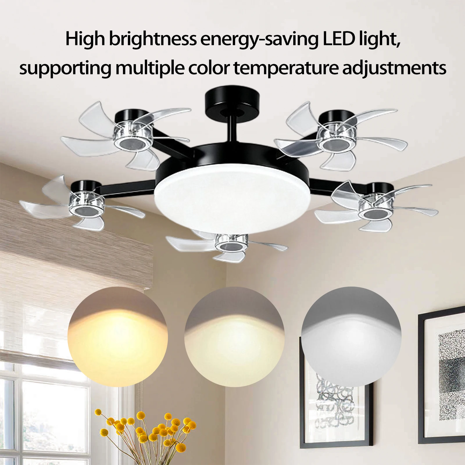 3/4/5 Heads Drone Style E27 Ceiling Fan Light 2-in-1 AC85-265V Three Colors LED Fan Lamp With Remote Control For Home Restaurant