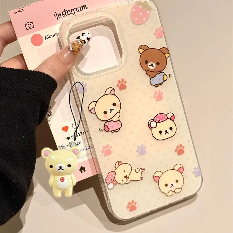 Morango urso garra bonito rilakkuma kawaii criativo menina caso de telefone para iphone 17 air 16 15 14 13 12 11 pro max plus y2k capa