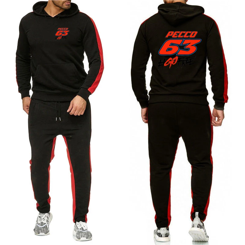 Pecco Bagnaia 63 Motorcycle Logo Print Men's Solid Color Sets Daily Commuting Simple Style Hoodies+Sports Long Pants Suits