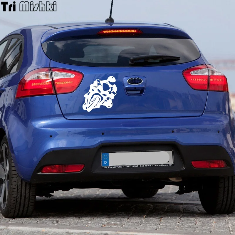 Tri Mishki Hzx339# 15.5*15cm Biker on Board Car Sticker Auto Funny Car Stickers  Vinyl Decals Waterproof Reflective Sticker