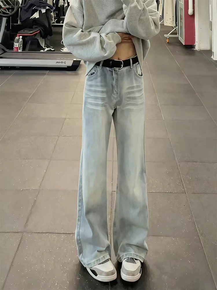 

American Retro Men's Flared Jeans High Street Sle Spring Autumn Straight Leg High Waist Denim Pants Wear Resistant Casual