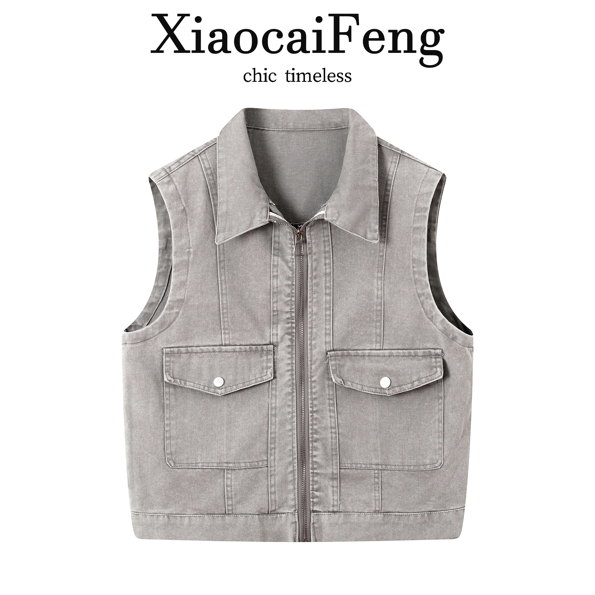 Retro American Style Faded Denim Jacket Women's Short Outerwear Top Commute Versatile Jacket Summer Loose Fit Zipper Closure