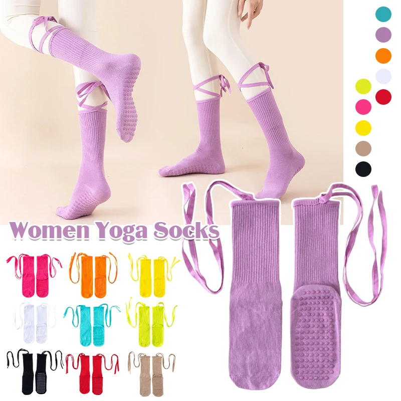 

1 Pair Yoga Socks Mid-Tube Bandage Bottom Non-Slip Silicone Pilates Gym Fitness Dance Socks Sport Winter Indoor Cotton Socks