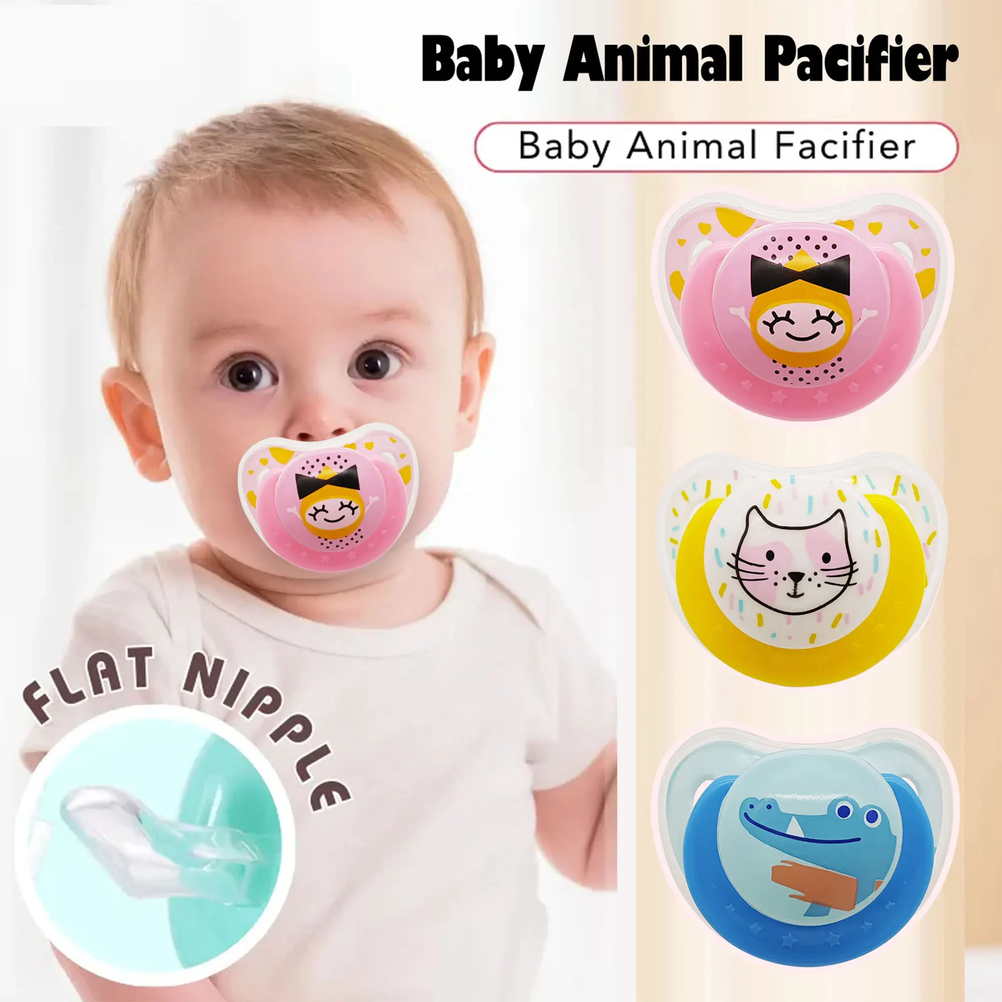 Silicone pacifier for babies aged 0-36 months (with lid but no chain), cute cartoon cat pattern pacifier, recent baby gift