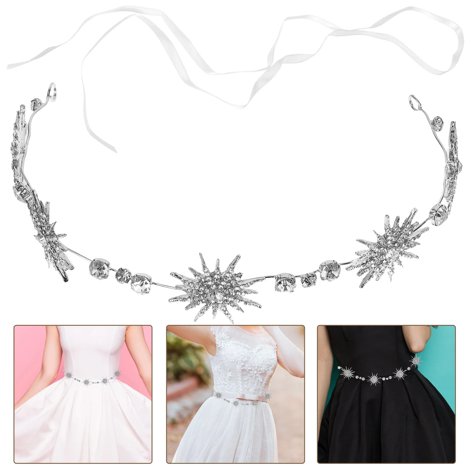 

Wedding Waist Chain Accessories Silver Rhinestone Belt Durable Bridal Sash Chain Decor Star Zinc Alloy Dress Skirt Decor Wedding