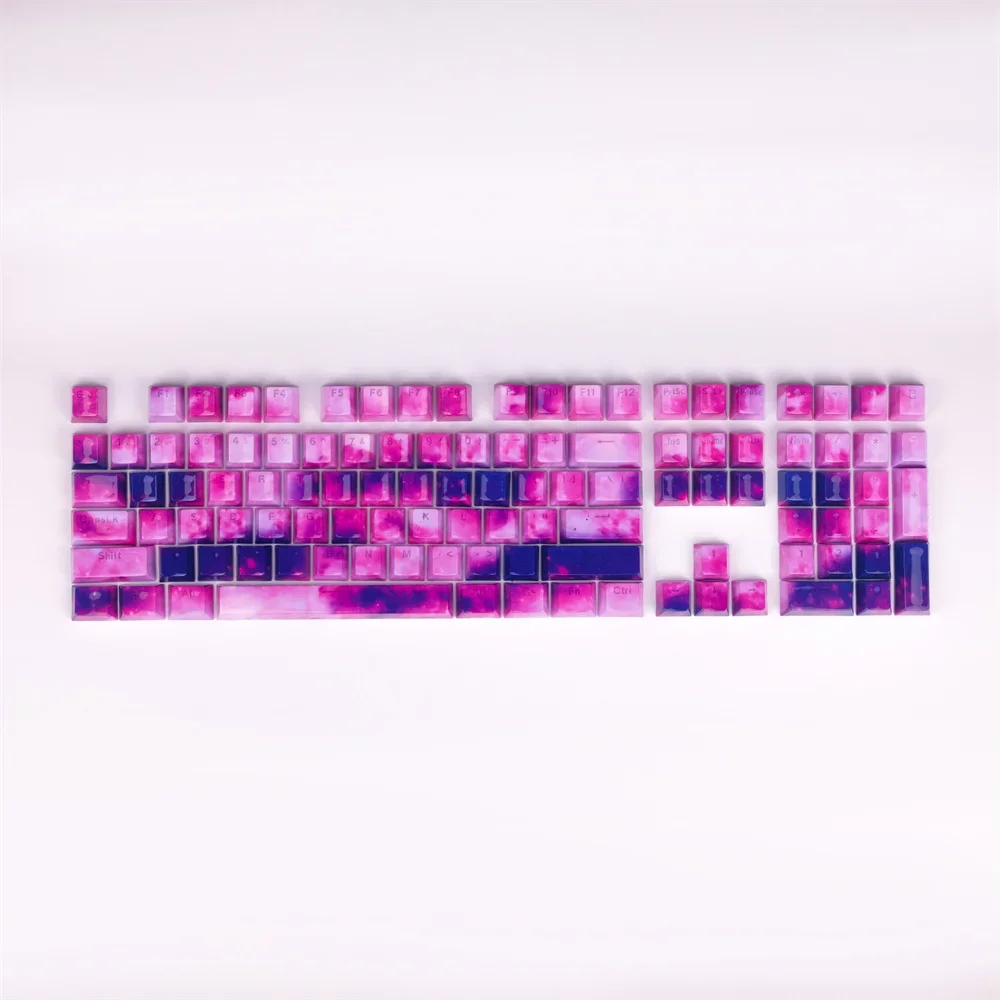 

104 Keys Customization Purple Nebula Keycaps For Mechanical Keyboard ABS OME Profile Water Transfer Printing UV Bright Side