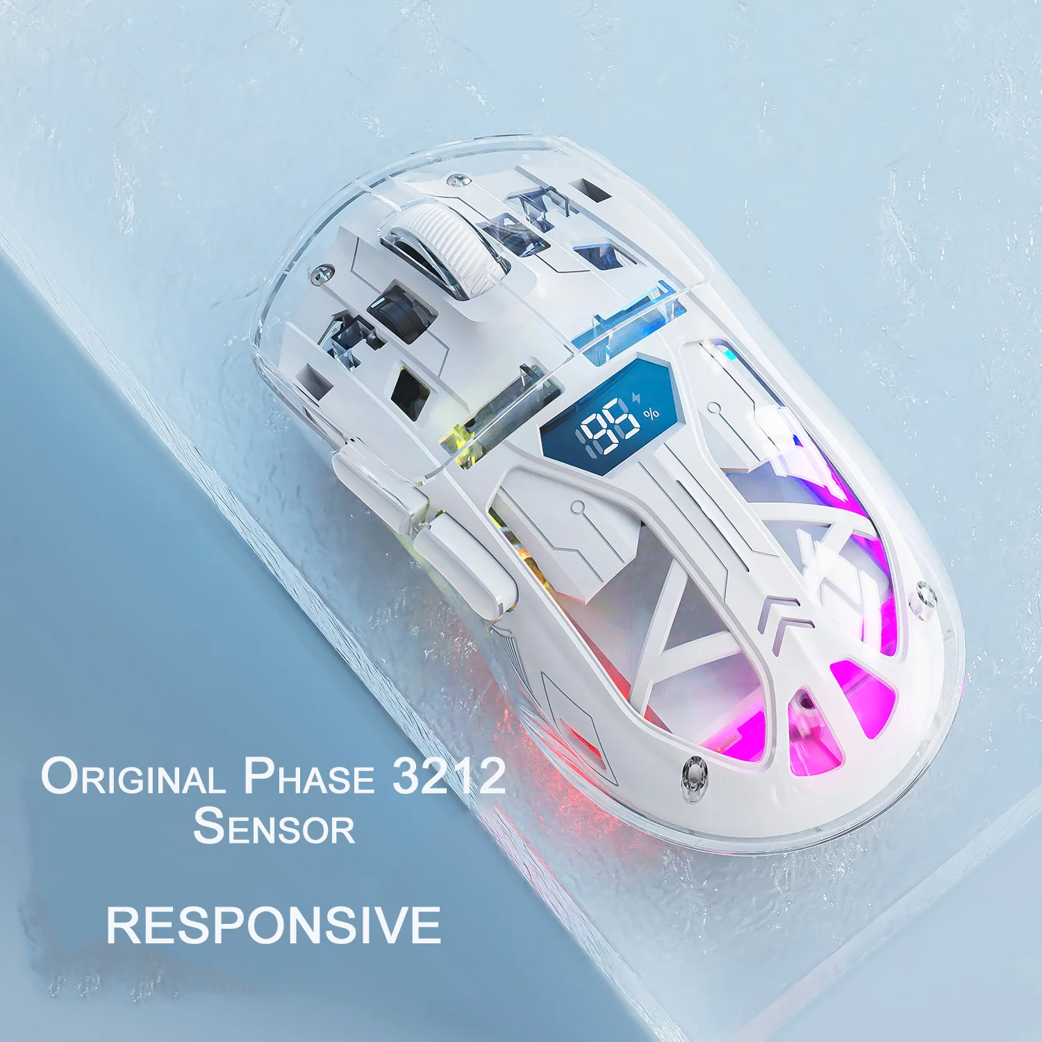 Wireless Bluetooth Dual-mode Mouse Transparent RGB Lights 4000 DPI Adjustable Rechargeable Power Display Mause Office Or Game