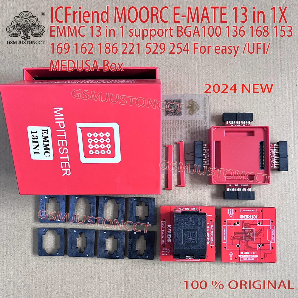 2024 ICFRIEND MIPITESTER E-MATE EMMC BGA 13 in 1X Adapter Support BGA100/136/168/153/169/162/186/221/529/254 for Easy jtag plus