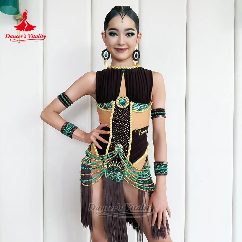 

Adult&Children Latin Dance Championships Tassels Dresses Customized Female Samba Chacha Jive Perform Clothing Dancer's Vitality