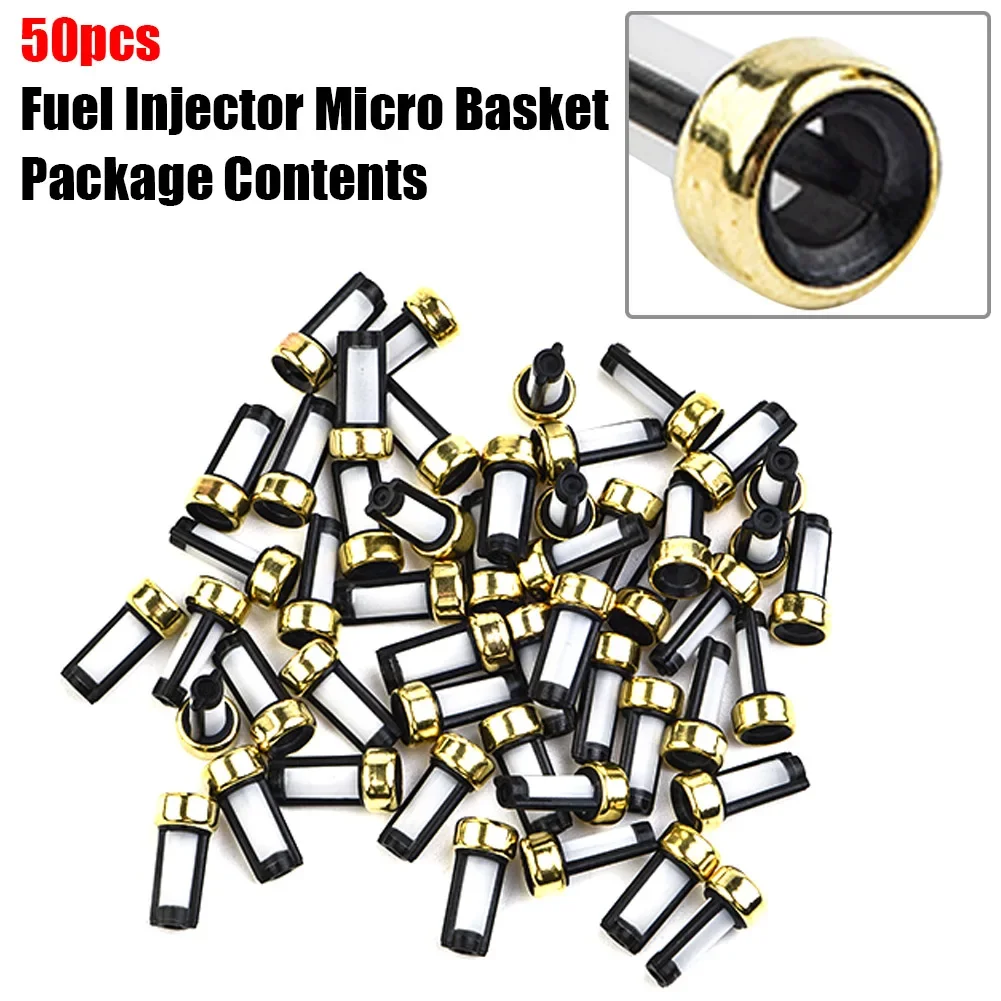 50 peças filtro de micro cesta injetor de combustível para ferramentas de reparo de injetor peças de reposição automotivas gama completa de filtros de injetor
