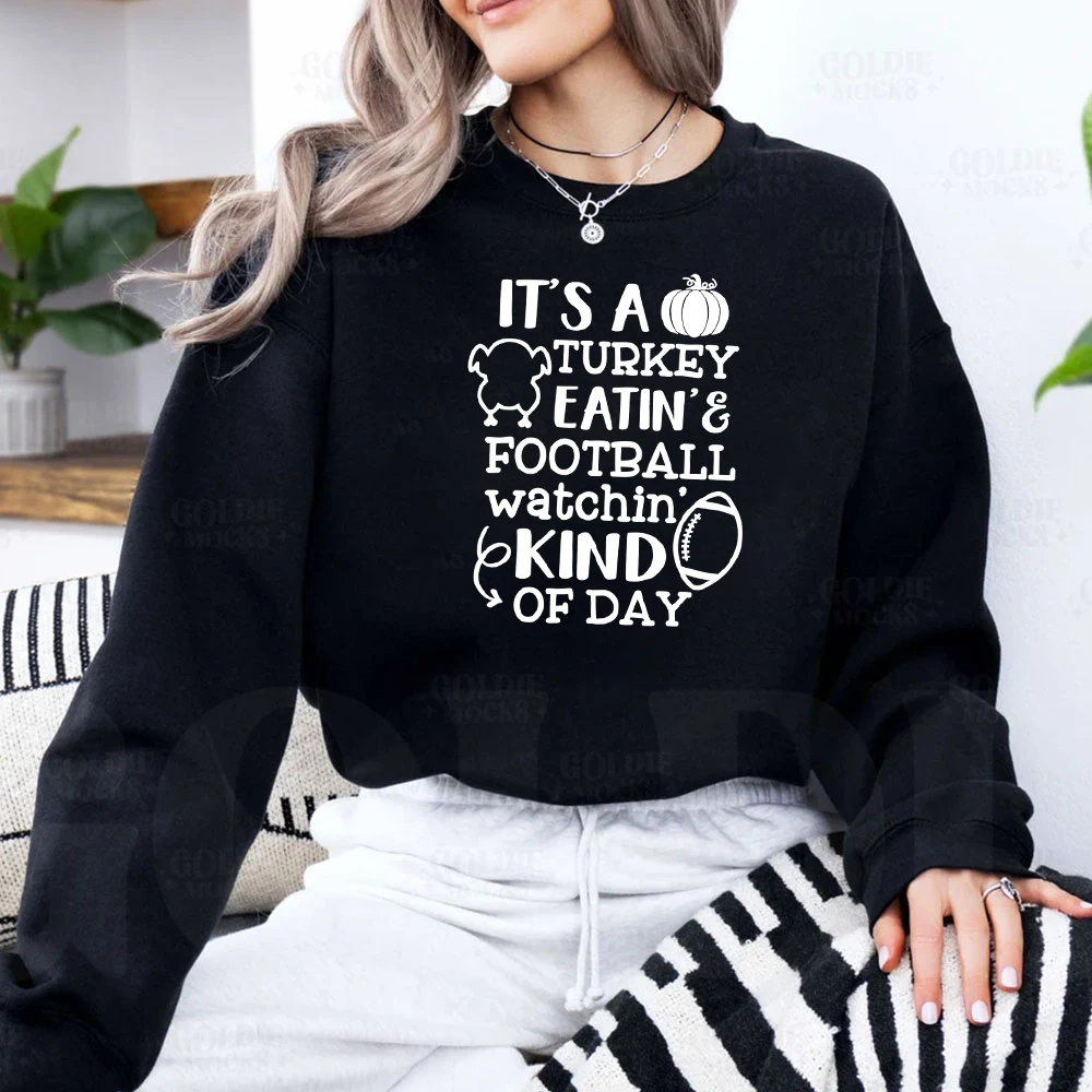 It's A Turkey Eatin' and Football Watchin Kind of Day  Funny Halloween Pumpkin Sweatshirts Womens Hoodies Sweatshirt  Aesthetic