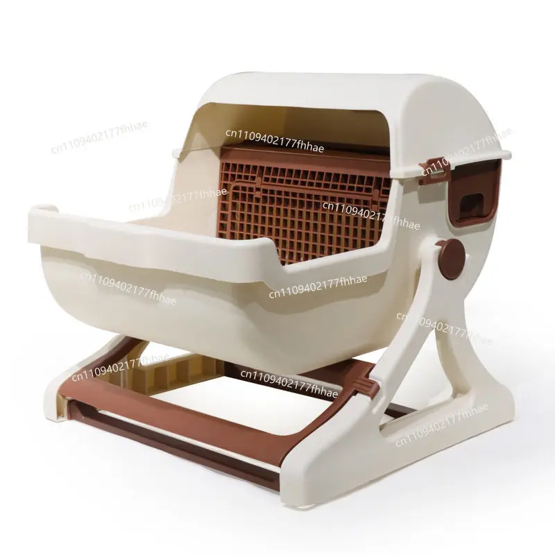 Tipping Cat Toilet Extra Large Semi-automatic Cat Litter Box Pet Toilet Semi-closed