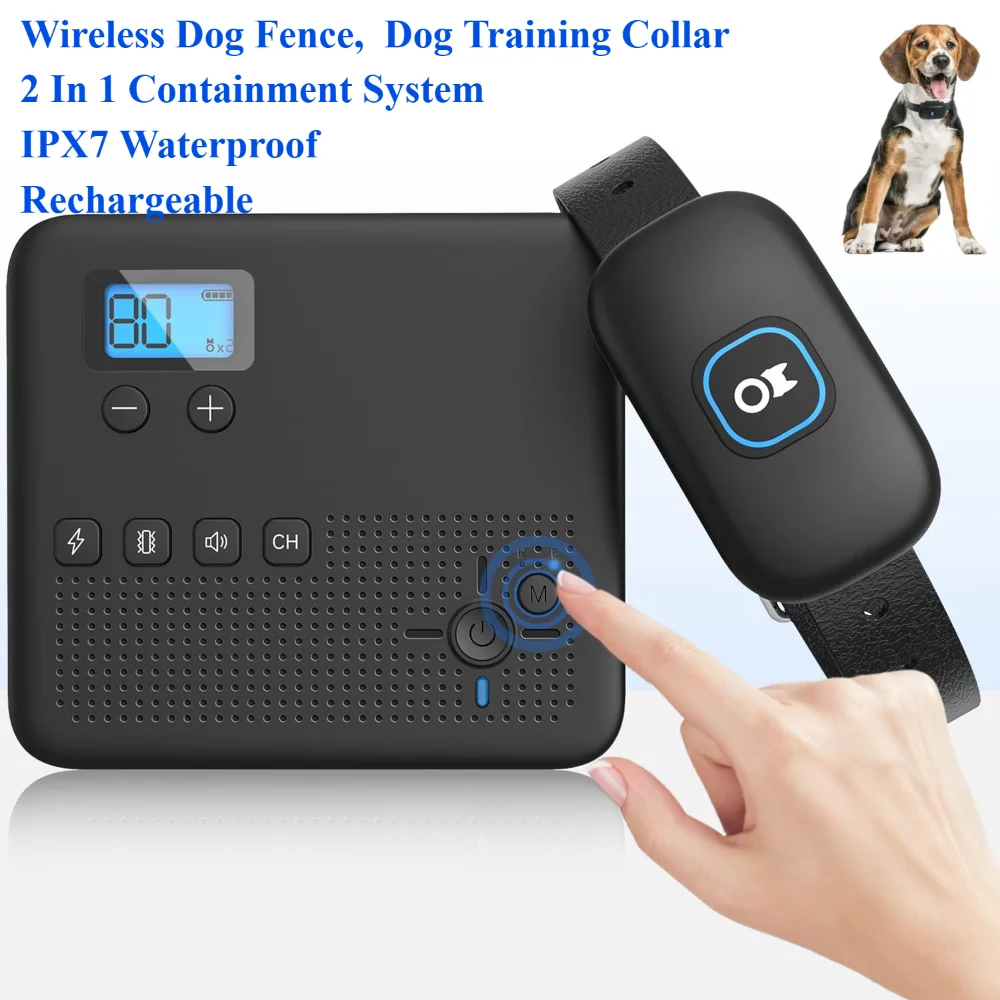 

Wireless 2 in 1 Electric Dog Fence Remote Dog Training Collar Device Outdoor Pet Containment System with Waterproof Stop Barking