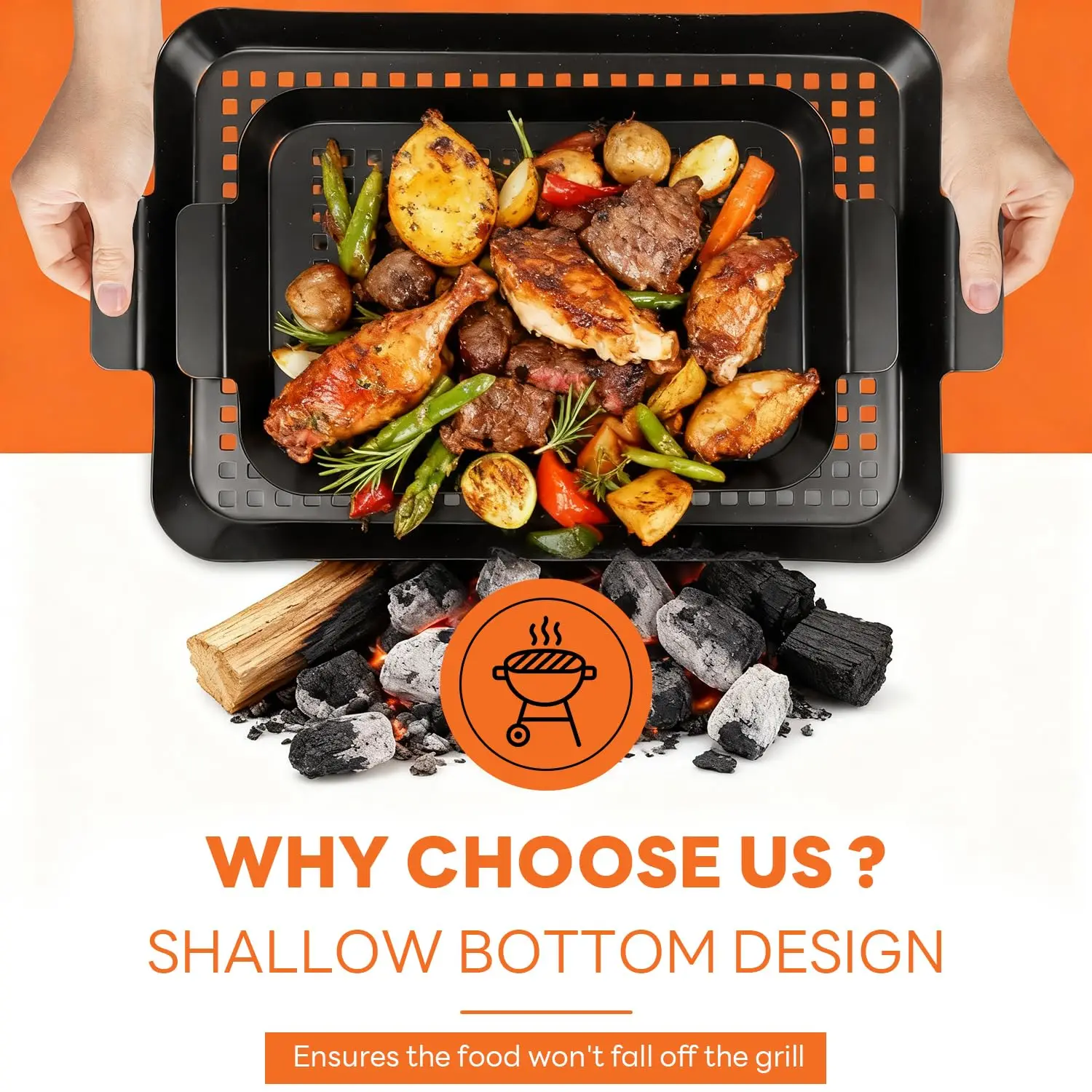 2PCS Grill Pan, Grill Topper for Outdoor Grill, Non-stick Enamel Coating Grill Topper Suitable for Camping, Picnic, Party view 5