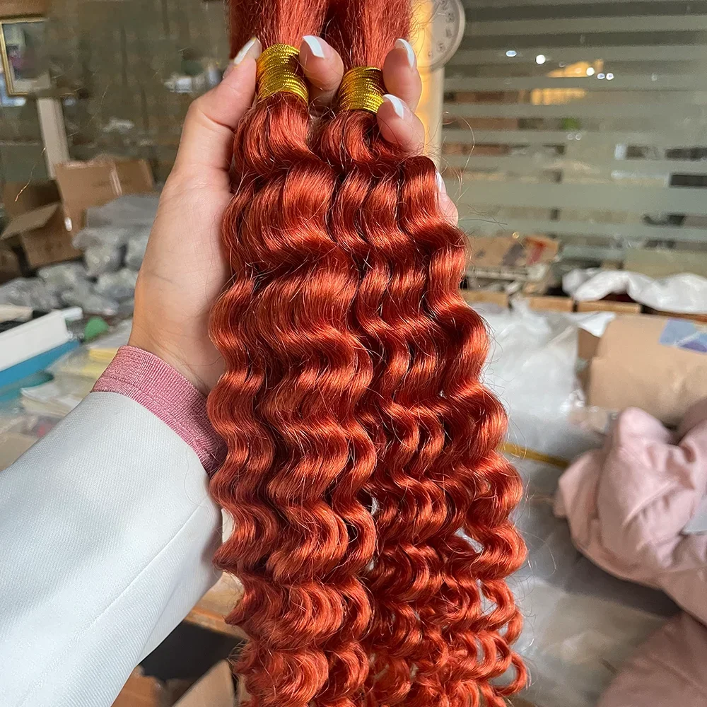 350 Dark Ginger Braiding Hair  Extensions Deep Water Wave Bulk Human Hair  10A Brazilian Human Bariding Hair for Boho Braids