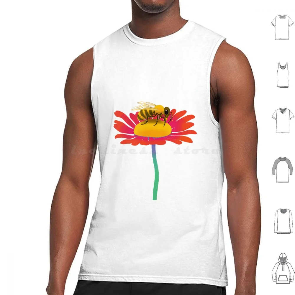 Honey Bee Feeding From Red Flower Tank Tops Print Cotton Honey Bees Bees Bee Insect Bugs Honeybee Biology Cute Animals