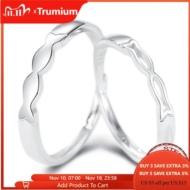 

Trumium 925 Sterling Silver Fish Rings for Women Men Lover Finger Ring Valentines Day Gift Creative Adjustable Ring Fine Jewelry