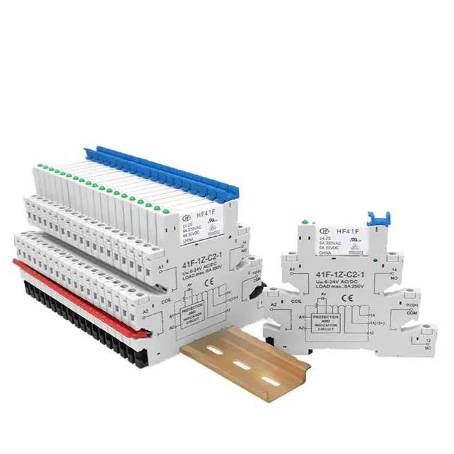 2026 20pcs HF41F Slim Relay with LED 5V/12V/24V Din Rail and Socket 24V Sealed Protection for Various Voltages