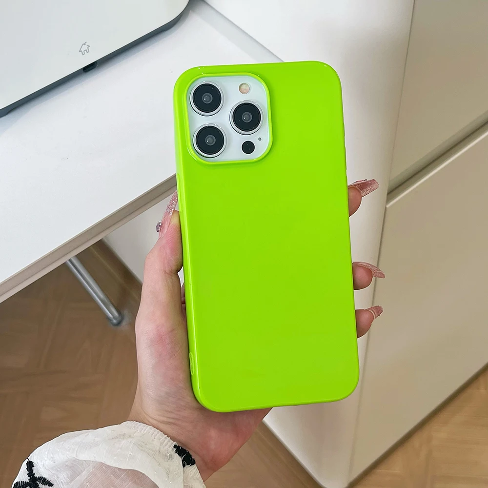 

Luxury Glossy Silicone Soft Case For iPhone 16 15 14 13 12 11 Pro Max Plus Candy Color Square Shockproof Cover Ultra-Thin Shell