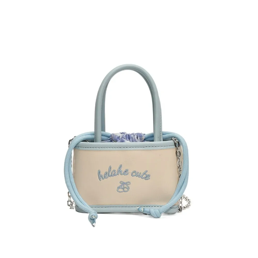 

Cute Korean Style Drawstring Bucket Bag Embroidery PU Leather PU Crossbody Bag Niche Design Plaid Children Shoulder Bag Travel